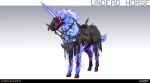 2026 absurd_res ambiguous_feral ambiguous_gender armor black_armor black_collar blue_fire blue_mane blue_tail book butt chain clothed clothed_ambiguous clothed_feral clothing collar colored colored_fire company_name concept_art dagger digital_drawing_(artwork) digital_media_(artwork) english_description english_text equid equine feral fire flaming_hair flaming_mane flaming_tail glowing glowing_eyes glowing_horn gradient_background hi_res highguard_(game) hooves horn hybrid light lighting long_horn long_tail mammal mane markings melee_weapon mouth_closed multicolored_body multicolored_tail mythological_creature mythological_equine mythology nicholas_patrick_kelana no_pupils official_art orange_markings pseudo_hair pseudo_mane quadruped red_body red_hooves red_skin red_teeth reins saddle shaded sheathed_dagger sheathed_weapon short_mane simple_background solo standing tack tail teeth text three-quarter_view undead unguligrade unicorn weapon white_horn yellow_eyes