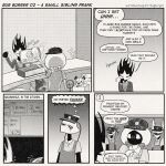 1:1 2026 2_horns 5_panel_comic ambiguous_gender arthropod black_eyes black_text clothed clothing comic dialogue ellipsis empty_eyes english_text exclamation_point female_(lore) group hat headgear headwear hi_res hollow_knight:_silksong hollow_knight_(character) hollow_knight_(franchise) horn hornet_(hollow_knight) lace_(hollow_knight:_silksong) looking_at_another monochrome motion_lines phantom_(hollow_knight:_silksong) profanity quetzalagosto restaurant shakra_(hollow_knight:_silksong) speech_bubble talking_to_another team_cherry text vessel_(species) wave white_body white_eyes