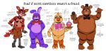 2024 animatronic anthro avian bear bib bird bonnie_(fnaf) bow_tie brown_body canid canine chica_(fnaf) chicken claws digital_media_(artwork) ear_piercing ear_ring electric_guitar electronics english_text female five_nights_at_freddy's fox foxy_(fnaf) freddy_(fnaf) galliform gold_(metal) gold_tooth group guitar hi_res hook hook_hand kafrizzzle lagomorph leporid long_ears machine male mammal microphone musical_instrument nude overweight overweight_female overweight_male phasianid piercing pirate plucked_string_instrument purple_body rabbit red_body red_bow_tie ring_piercing robot scottgames sharp_teeth simple_background string_instrument teeth text trans_(lore) trans_man_(lore) white_background yellow_body