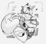 2026 3_fingers anthro arm_tuft armwear bandai_namco big_breasts blush bottomwear breasts bridal_gauntlets cheek_markings chest_fur claws cleavage clothed clothing digimon digimon_(species) digital_drawing_(artwork) digital_media_(artwork) dipstick_tail eyelashes facial_markings fan_character female female_anthro fingers hair head_markings heart_symbol hi_res long_hair markings messy_hair monochrome mysticwaffle032 nails neck_tuft renamon sharp_nails shorts shoulder_tuft smile solo straining_clothing straining_topwear tail tail_markings thick_thighs topwear tube_top tuft wavy_mouth wavy_smile wide_hips yin_yang