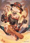 2026 :3 anthro aquatic asterozoan beach bottomwear calico_cat claws clothed clothing collar crop_top crossed_legs devilfish_(artist) digital_media_(artwork) domestic_cat ear_piercing echinoderm epic_games eyelashes eyewear eyewear_on_head felid feline felis female footwear fortnite hat head_back headgear headwear hi_res hook_in_ear looking_down low-angle_view mammal meow_skulls metalhead_meow_skulls narrowed_eyes off_shoulder orange_eyes orange_eyewear orange_sunglasses outside palm_tree pawpads piercing plant sand sandals shirt shoes shorts shovel signature sitting sitting_cross-legged sitting_on_hammock skull_pendant sky spiked_collar spikes starfish striped_sleeves sunglasses sunglasses_on_hat sunglasses_on_head tail_holding_object text text_on_clothing text_on_shirt text_on_topwear tools topwear tree tuft wearing_sunglasses