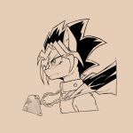 1:1 2026 anthro cape clothed clothed_male clothing cold-blooded-twilight collar equid equine eyelashes fur hair headshot_portrait hi_res horse icon jewelry male mammal monochrome mouth_closed narrowed_eyes necklace pony portrait sepia shirt side_view simple_background sketch solo topwear yami_yugi