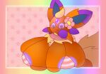 anthro bell bell_collar big_breasts bikini bikini_top border breasts clothing collar eeveelution espeon eyewear female flareon flower_on_head forehead_gem fusion gem generation_1_pokemon generation_2_pokemon glasses hi_res huge_breasts hybrid hyper hyper_breasts multicolored_border nanabsylve nintendo pattern_background pattern_bikini pattern_clothing pattern_swimwear pink_background pink_bikini pink_bikini_top pink_clothing pink_swimwear pokemon pokemon_(species) pokemon_fusion rainbow_border simple_background smug solo star-shaped_background star_polygon striped_bikini striped_bikini_top striped_clothing striped_swimwear stripes swimwear tight_clothing two-piece_swimsuit