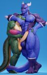  2022 3d_(artwork) abs anthro anthro_on_anthro arm_around_shoulders balls biceps big_balls big_muscles big_penis blue_background claws connivingrat crocodile crocodilian crocodylid digital_media_(artwork) dragon duo embrace erection face_in_chest foreskin genitals hand_on_hand hand_on_hip hand_on_penis helm_(connivingrat) hi_res horn huge_balls huge_muscles huge_penis humanoid_genitalia humanoid_penis long_penis looking_at_another male male/male muscular muscular_anthro muscular_male navel nipples non-mammal_balls non-mammal_nipples nude obliques pecs penis reptile scales scalie simple_background size_difference smile standing tail_coil teeth thick_penis valorlynz vein wao_(e-zoid) wide_eyed 