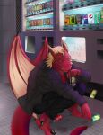  anthro clothed clothing digital_media_(artwork) dragon hi_res horn looking_at_viewer male monster_energy solo tablitadraw1 wings 