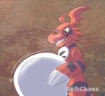 2025 ambiguous_gender bandai_namco belly big_belly brown_background claws digimon digimon_(species) duo feral feral_pred guilmon hi_res red_arms red_body red_ears simple_background softchaos teeth vore watermark white_belly white_claws yellow_eyes
