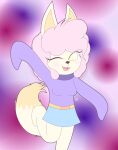  abby_dee_(abbynina) abbynina absurd_res anthro blue_clothing blue_dress canid canine clothing dress female fennec fox hair hi_res mammal one_eye_closed pink_hair purple_clothing purple_sweater purple_topwear simple_background solo sweater topwear yellow_eyes 