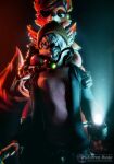 2026 3d_(artwork) absurd_res animatronic anthro arm_grab beanie breasts breasts_on_shoulder canid canine clothing digital_media_(artwork) ear_piercing ear_ring everesthusky eye_patch eyewear female fingers five_nights_at_freddy's flashlight fox foxy_(fnaf) hair hair_over_eyes hat headgear headwear hi_res hook kerchief machine male mammal piercing pointy_ears ring_piercing robot scottgames tail thick_thighs