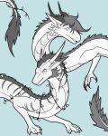  asian_mythology claws dragon duo east_asian_mythology eastern_dragon fangs feral hi_res horn leaf line_art looking_at_another looking_at_viewer male mythology nuree_art raiden_(nuree_art) simple_background sketch spikes wings 