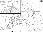 anthro backsack bacon_sama balls big_balls big_penis bodily_fluids body_hair chest_hair cum cum_drip dialogue dripping drooling duo english_text from_front_position genital_fluids genital_raphe genitals glitch_productions hairy_balls hi_res huge_balls huge_penis humanoid instant_loss_2koma jax_(tadc) kaufmo_(tadc) kaufmo_meme lagomorph leporid male male/male mammal mating_press monochrome motion_lines penis penis_size_difference rabbit raphe_(anatomy) saliva scrotal_raphe sex sweat sweatdrop tears text the_amazing_digital_circus
