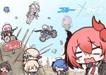  animal_ears arknights bird_ears bird_girl black_jacket blue_hair cecilia_(arknights) character_request detached_wings dual_wielding enforcer_(arknights) executor_(arknights) fiammetta_(arknights) ground_vehicle gun halo handgun harley_davidson holding holding_gun holding_weapon ice_cream_cone jacket lemuen_(arknights) licking mikage_sakura_(artist) mostima_(arknights) motor_vehicle motorcycle necktie on_motorcycle open_mouth red_hair red_necktie rifle scope shirt shotgun sniper_rifle sniper_scope tongue tongue_out weapon white_shirt wings 