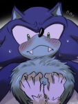after_transformation anthro assertive_female blaze_the_cat blush blushing_profusely bodily_fluids domestic_cat duo eulipotyphlan fangs felid feline felis female female_on_top first_person_view green_eyes hand_on_chest hedgehog hero looking_at_viewer lycanthropy male male/female male_on_bottom mammal on_bottom on_top princess royalty sega sonic_the_hedgehog sonic_the_hedgehog_(series) sonic_the_werehog sonic_unleashed sweat sweatdrop teeth werecreature wereeulipotyphlan werehog yeoon