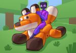 absurd_res biped canid canine clothing enderman fox fox_(minecraft) grass hand_on_head hi_res holding_ear humanoid inflatable inflatable_toy latex latex_clothing latex_skinsuit male mammal microsoft minecraft mojang nozzle plant pool_toy redstone.co skinsuit solo tight_clothing tree xbox_game_studios