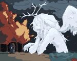2026 5:4 anthro antlers biped brown_hair clothed clothing deer deltarune dessert detailed_background digital_drawing_(artwork) digital_media_(artwork) duo english_description eyelashes feathered_wings feathers female female_anthro food forest hair hair_over_eyes hi_res horn ice_cream impwolf666 lake long_hair mammal new_world_deer noelle_holiday partially_submerged plant purple_body purple_scales ring scales scalie side_view size_difference snout snowgrave susie_(deltarune) tree undertale_(series) white_body wings