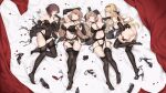  4girls \||/ ahoge arms_up ass bangs bare_arms bare_shoulders black_bra black_flower black_footwear black_gloves black_panties black_pantyhose black_rose black_thighhighs blonde_hair blue_eyes blunt_bangs blush bra breasts breasts_apart brown_hair bug butterfly cameltoe chinese_commentary cleavage closed_mouth collarbone covered_navel criss-cross_halter elbow_gloves feet flower full_body galobox garter_belt garter_straps gloves green_eyes grin hair_ornament halterneck high_heels knee_up lace-trimmed_bra lace-trimmed_legwear lace-trimmed_panties lace_trim large_breasts lingerie long_hair lying medium_breasts missouri_(warship_girls_r) multiple_girls navel new_jersey_(azur_lane) o-ring on_back panties pantyhose pantyhose_removed parted_lips petals platform_footwear platform_heels red_eyes rose see-through shoes shoes_removed short_hair sideboob smile string_bra string_panties thigh_gap thighhighs thighs toes underwear warship_girls_r white_footwear wisconsin_(warship_girls_r) 