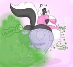 2019 anthro belly belly_overhang big_belly big_breasts big_butt bloated blush bottomwear breasts butt butt_cleavage clothed clothing denim denim_bottomwear denim_clothing digital_drawing_(artwork) digital_media_(artwork) digitigrade fart fart_cloud fart_fetish female green_fart_cloud hair hi_res huge_belly huge_butt hyper hyper_butt jeans jessica_(coaster14) lilwuffler_(artist) looking_back mammal mephitid morbidly_obese morbidly_obese_anthro morbidly_obese_female obese obese_anthro obese_female onomatopoeia open_mouth open_smile overweight overweight_anthro overweight_female pants pink_background purple_eyes raised_tail rear_view rumbling_stomach shirt simple_background skunk smile solo sound_effects standing tail text topwear white_hair