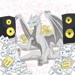  addickted blue_eyes claws dragon eyelashes fangs female feral grey_body happy horn looking_at_another music nuree_art paper reevah_(nuree_art) scalie silver_body solo sound speaker spikes western_dragon white_body wings 