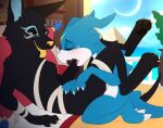 2024 3_fingers 3_toes anthro anthro_on_anthro anthro_penetrated anthro_penetrating anthro_penetrating_anthro anubian_jackal back_spikes bandage bandai_namco bed bedroom bedroom_sex black_body black_ears black_fur black_pawpads black_tail blue_inner_ear blue_markings blue_sky blue_spikes blue_tail blush blush_lines canid canine canis city claws crescent_moon darkskull day detailed_background digimon digimon_(species) digital_media_(artwork) digitigrade duo eyes_closed facial_markings fangs featureless_chest feet female female_anthro female_penetrated finger_claws fingers from_front_position fur fur_markings furniture genitals grey_spikes head_markings head_spikes inside interspecies jackal larger_female larger_penetrated looking_pleasured lying male male/female male_anthro male_penetrating male_penetrating_female mammal markings meraence moon multicolored_body multicolored_fur narrowed_eyes nose_spike nude nude_anthro nude_female nude_male on_back on_bed open_mouth outside pawpads penetration penile penile_penetration penis penis_in_vagina pillar pillow pink_tongue pyramid red_pillow scalie sea seaside semi-anthro sex sex_on_bed size_difference sky smaller_male snout spiked_tail spikes spikes_(anatomy) star starry_sky tail teeth toe_claws toes tongue tongue_out two_tone_body two_tone_fur vaginal vaginal_penetration veemon wall_(structure) water whiskers white_body white_claws white_nose yellow_claws yellow_markings yellow_nose yellow_sclera yellow_teeth yellow_tongue