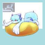 1:1 4_fingers anthro artist_name bean_bag blue_background blue_body blue_fur blue_pawpads bodily_fluids canid canine casualties:_unknown colored colored_sketch digital_drawing_(artwork) digital_media_(artwork) english_text eyebrows eyelashes facial_tuft female fingers fluffy fluffy_tail fox fur gesture gunsaw gunsawian hand_gesture hi_res horn humanoid_face livecalculus lying mammal on_bean_bag on_front pawpads paws pink_eyes portrait reference_image relaxed_pose relaxing roza_(gunsawian) simple_background sketch solo tail text tuft watermark white_background white_body white_fur