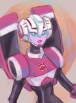  1girl alien arcee autobot blue_eyes breasts highres humanoid_robot lips looking_at_viewer pink_lips robot small_breasts solo transformers transformers_animated victory_a 