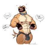  &lt;3 2022 abs anthro baehotline barely_visible_genitalia barely_visible_penis blush bulge canid canine canis clothing collar dialogue domestic_dog genitals hi_res jockstrap male mammal muscular muscular_anthro muscular_male nipples pecs penis simple_background solo tail_motion tailwag underwear 