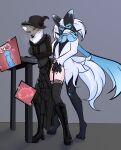 absurd_res alternate_color anthro bodily_fluids boots butt canid canine canis clothed clothed_sex clothing cum cum_inside dress duo fan_character felid female female_penetrated feminine footwear from_behind_position fur fursuit_head garter_straps generation_9_pokemon genital_fluids genitals glace_(cris79x) hand_on_another's_butt hand_on_butt hi_res human impregnation kwerty_mx legwear male male/female mammal meowscarada nintendo ovum penetration penile penile_penetration penis penis_in_vagina pokemon pokemon_(species) sex shoes simple_background sperm_cell standing standing_sex stockings tablet tail uterus vaginal vaginal_canal vaginal_penetration wolf