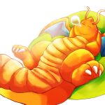 1:1 2026 antennae_(anatomy) anthro bean_bag belly big_belly big_tail blush blush_lines bodily_fluids bubble claws colored colored_line_art decoration digital_drawing_(artwork) digital_media_(artwork) dragon dragonite eyes_closed feet felipotyphlosion furniture generation_1_pokemon hi_res light lighting lying lying_on_bean_bag male membrane_(anatomy) membranous_wings multicolored_body mythological_creature mythological_scalie mythology nintendo orange_body overweight overweight_anthro overweight_male pokemon pokemon_(species) scalie simple_background sleeping snot snot_bubble sofa solo tail thick_tail thick_thighs two_tone_body white_background wings