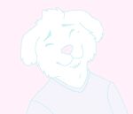 2016 adam's_apple anthro bird_dog blue_(sebdoggo) blue_and_white bust_portrait canid canine canis chow_chow clothed clothing domestic_dog eyebrows eyes_closed facial_hair floppy_ears golden_retriever hunting_dog male mammal mixed_breed monochrome pastel_theme portrait restricted_palette retriever sebdoggo shirt smile solo spitz topwear