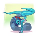 1:1 absurd_res anthro big_butt blue_body blue_fur bodily_fluids butt cazadora_(rentonreverb) clothing ear_piercing ear_ring exercise female flexible fur hair hi_res mammal piercing ponytail procyonid raccoon ring_piercing smile solo stormrayneart sweat thick_thighs thong underwear yoga