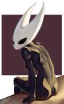 anthro arachnid arthropod black_body black_eyes bodily_fluids breasts butt drt_l0l empty_eyes female hi_res hollow_knight_(franchise) hornet_(hollow_knight) looking_at_viewer looking_back looking_back_at_viewer nude purple_background simple_background sitting solo spider sweat team_cherry thick_thighs white_background white_body wide_hips