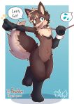  2022 acky05 anthro black_body black_fur black_nose blue_background blue_eyes brown_body brown_fur brown_hair canid canine chest_tuft collar cuffs_(clothing) digital_drawing_(artwork) digital_media_(artwork) english_text fluffy fluffy_tail foshka full-length_portrait fur gloves_(marking) hair hi_res leash leash_pull leg_markings looking_at_viewer male mammal maned_wolf markings multicolored_body multicolored_fur multicolored_hair on_one_leg open_mouth portrait simple_background smile socks_(marking) solo standing tan_hair text thick_tail tuft 