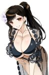  1girl bare_shoulders belly_chain bikini black_bikini breasts brown_hair cleavage commentary_request eyes_visible_through_hair hair_ornament jewelry koishikawa large_breasts long_hair looking_at_viewer mole mole_on_neck navel_piercing necklace nijisanji o-ring o-ring_bikini o-ring_top orange_eyes piercing shirayuki_tomoe shirayuki_tomoe_(14th_costume) smile solo string_bikini swimsuit virtual_youtuber 