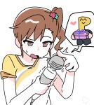  1boy 1girl absurdres box brown_hair commentary futami_mami gift gift_box heart highres idolmaster idolmaster_(classic) ohgi910 p-head_producer producer_(idolmaster) sex_toy shirt vibrator 