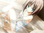  1girl :t arms_between_legs bathtub closed_mouth furrowed_brow game_asset glaring green_eyes in_bathtub indoors jitome kagome_(traumatize) large_variant_set light_blush looking_at_viewer mamiya_hasaki non-web_source official_art one-piece_swimsuit partially_submerged pulling_own_clothes self-datamine short_hair sitting solo subarashiki_hibi swimsuit v-shaped_eyebrows variant_set visual_novel_cg wavy_mouth wet white_one-piece_swimsuit 