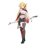  1girl absurdres alternate_costume asymmetrical_legwear asymmetrical_sleeves azure_striker_gunvolt belt black_shorts blade_(gunvolt) blonde_hair boots breasts commission commissioner_upload crop_top eyelashes fingerless_gloves full_body gloves gunvolt_chronicles_luminous_avenger_ix hair_ornament hand_on_hilt highres knee_armor leg_armor long_bangs long_hair looking_at_viewer mechanical_ears medium_breasts multiple_belts navel non-web_source rhan scabbard sheath shorts shoulder_strap solo swept_bangs sword thigh_strap thighhighs thighs transparent_background weapon 