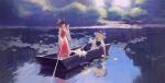  2girls absurdres apron ascot black_hat black_skirt black_vest blonde_hair boat boating_on_a_summer_day bow braid brown_eyes brown_hair chinese_commentary commentary_request day derivative_work detached_sleeves fine_art_parody frilled_bow frilled_hair_tubes frills hair_bow hair_tubes hakurei_reimu hat hat_bow highres holding holding_oar kirisame_marisa lake long_hair multiple_girls oar on_boat outdoors parody red_bow red_skirt reflection reflective_liquid ribbon-trimmed_sleeves ribbon_trim side_braid single_braid skirt skirt_set touhou user_ynsy3544 vest waist_apron water watercraft white_apron white_bow witch_hat yellow_ascot yellow_eyes 