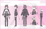  1girl ankle_strap arm_strap armband artist_name asagizuisen asymmetrical_bodysuit asymmetrical_clothes asymmetrical_hair asymmetrical_sidelocks black_bodysuit black_boots black_gloves black_jacket black_thighhighs blunt_bangs bodysuit boots brown_hair cable catsuit character_name chest_harness cleavage_cutout clothing_cutout collar collared_bodysuit commentary copyright_logo copyright_notice covered_navel criss-cross_strings cross english_commentary english_text from_behind from_side gloves gun hair_bun hair_ornament handgun harness headgear headset heart high_heel_boots high_heels highres himemiya_rie himemiya_rie_(codename:_royal) holster ina_seo jacket jacket_on_shoulders key_ring knee_pads komeshiro_kasu logo microphone multicolored_bodysuit multicolored_gloves multiple_views o-ring official_alternate_costume official_alternate_hairstyle official_art partially_fingerless_gloves phase_connect pink_armband pink_background pink_eyes pink_gloves reference_sheet safety_pin second-party_source secret_agent see-through_clothes see-through_midriff short_hair side_cutout sidelocks single_hair_bun single_knee_pad single_leg_bodysuit single_side_bun single_thighhigh straight-on thigh_strap thighhighs two-tone_bodysuit two-tone_gloves underbust weapon white_bodysuit white_collar zoom_layer 