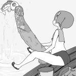  0shikimi 1girl bucket buruma commentary_request dark_penis expressionless fish fishing from_side futanari gigantic_penis grey_background greyscale hairband holding_penis lana_(pokemon) monochrome penis pokemon pokemon_sun_and_moon sailor_collar sandals shirt short_hair sideways_mouth simple_background sleeveless sleeveless_shirt solo splashing testicles veins veiny_penis wishiwashi wishiwashi_(solo) |_| 