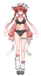  1girl absurdres akane_lize animal_ears arms_at_sides bikini black_bikini black_shoes blush braid breasts closed_mouth commentary_request crocs double-parted_bangs double_bun expressionless fake_animal_ears frilled_bikini frilled_shrug frilled_thigh_strap frills full_body grey_eyes hair_bun highres korean_commentary large_breasts layer8596 leg_warmers long_hair long_sleeves looking_at_viewer mole mole_under_eye multi-strapped_bikini_bottom navel pink_shrug rabbit_ears red_hair red_pupils shoes shrug_(clothing) simple_background solo standing stellive stomach straight-on swimsuit thigh_strap twin_braids twintails virtual_youtuber white_background white_headdress white_leg_warmers 