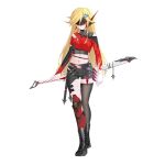  1girl absurdres alternate_costume assault_visor asymmetrical_legwear asymmetrical_sleeves azure_striker_gunvolt belt black_shorts blade_(gunvolt) blonde_hair boots breasts commission commissioner_upload crop_top fingerless_gloves full_body gloves gunvolt_chronicles_luminous_avenger_ix hair_ornament hand_on_hilt highres knee_armor leg_armor long_bangs long_hair looking_at_viewer mechanical_ears medium_breasts multiple_belts navel non-web_source rhan scabbard sheath shorts shoulder_strap solo swept_bangs sword thigh_strap thighhighs thighs transparent_background weapon 
