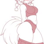  1girl arms_behind_back black_panties blush breasts crop_top flat_color from_side head_out_of_frame highres inubashiri_momiji panties rui_hill short_hair skirt skirt_around_ankles tail tengu tight_clothes touhou underwear undressing white_hair wolf_tail 