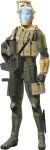  1boy absurdres ammunition_pouch assault_rifle bald clenched_hand commander_gore demonica facial_hair full_body green_suit gun highres kazuma_kaneko looking_at_viewer mature_male megami_tensei mustache official_art pencil_mustache pouch rifle serious shin_megami_tensei shin_megami_tensei:_strange_journey soldier solo suit transparent_background weapon 