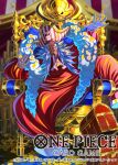  1boy arm_up ascot bashikou blue_hair blurry blurry_background bodysuit buggy_the_clown chest_(furniture) clown_nose coin commentary_request copyright_logo copyright_name copyright_notice gloves gold_coin hat logo long_hair looking_at_viewer makeup male_focus official_art on_throne one_piece one_piece_card_game open_mouth pink_ascot pirate_hat red_bodysuit red_lips red_nose sitting solo throne tongue tongue_out treasure_chest white_gloves 