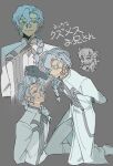  1boy 1girl 1other absurdres alternate_eye_color anger_vein arms_behind_back ascot bdsm blood blood_on_face bondage bound bound_wrists braid chaldea_logo chaldea_staff_uniform closed_mouth coat colored_eyelashes commentary curtained_hair disembodied_hand fate/grand_order fate_(series) father_and_child father_and_daughter grabbing_another's_hair grey_background grey_hair grey_pants grey_trim hair_between_eyes hair_over_shoulder highres holding_another's_hair kneeling long_hair long_sleeves looking_ahead looking_at_viewer male_focus marisbury_animusphere multiple_views nosebleed olga_marie_animusphere open_mouth pants parent_and_child parted_bangs ransuteeki shoes side_braid simple_background single_braid smile smirk smug sweatdrop translated turn_pale untranslatable_commentary white_coat white_shoes yellow_eyes 