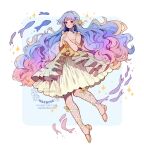  1girl ankle_lace-up blonde_hair blue_hair blush bow braid dress fish floating floating_clothes floating_hair frills gold_shoes gradient_hair hair_bow highres layered_dress littlebluemuffin long_hair multicolored_hair open_mouth original own_hands_clasped own_hands_together pink_hair purple_hair red_eyes shoes side_braid smile sparkle very_long_hair watermark wavy_hair white_background yellow_bow yellow_dress 