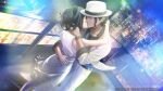  1boy 1girl amamine_mika black_headband city city_lights cityscape closed_eyes couple d3_publisher dark_skin desperadrops dress dutch_angle earrings fedora game_asset hat headband hetero hug jacket jewelry kiss kozaki_yuusuke luis_hamiel night official_art skyline sleeves_rolled_up stud_earrings third-party_source torso_grab urban visual_novel_cg watch wavy_hair white_dress white_jacket wristwatch 