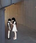  1boy 1girl antenna_hair barefoot brother_and_sister crossed_arms dress highres mari_(omori) mari_(spirit)_(omori) neon_genesis_evangelion omo_taru omori shoes siblings socks sunny_(omori) the_end_of_evangelion white_dress 