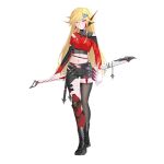  1girl absurdres alternate_costume asymmetrical_legwear asymmetrical_sleeves azure_striker_gunvolt belt black_shorts blade_(gunvolt) blonde_hair boots breasts commission commissioner_upload crop_top eyelashes fingerless_gloves full_body gloves gunvolt_chronicles_luminous_avenger_ix hair_ornament hand_on_hilt highres knee_armor leg_armor long_bangs long_hair looking_at_viewer mechanical_ears medium_breasts multiple_belts navel non-web_source rhan scabbard sheath shorts shoulder_strap solo swept_bangs sword thigh_strap thighhighs thighs transparent_background weapon 