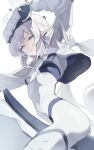  1girl adjusting_goggles arm_up black_halo blue_archive bodysuit breasts commentary cropped_jacket earclip halo head-mounted_display head-mounted_display_lift highres himari_(armed)_(blue_archive) himari_(blue_archive) lazyramen long_hair low_twintails mole mole_under_eye motor_vehicle motorcycle multicolored_halo official_alternate_costume on_motorcycle pointy_ears small_breasts smile solo twintails two-tone_halo white_background white_bodysuit white_halo 
