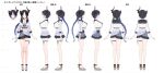  1girl absurdres asymmetrical_horns bikini bikini_skirt black_bikini black_hair blue_hair braid braided_ponytail breasts cleavage colored_inner_hair commentary cropped_jacket curtained_hair english_commentary flower frilled_bikini frilled_skirt frills full_body grey_skirt halterneck highres hololive hololive_english horn_flower horns jacket kikinoki long_hair low_ponytail miniskirt mole mole_under_eye multicolored_hair multiple_views navel nerissa_ravencroft nerissa_ravencroft_(summer) official_alternate_costume official_alternate_hairstyle ponytail purple_eyes reference_sheet sandals second-party_source skirt solo stomach swimsuit thigh_strap translation_request turnaround uneven_horns very_long_hair virtual_youtuber white_jacket 